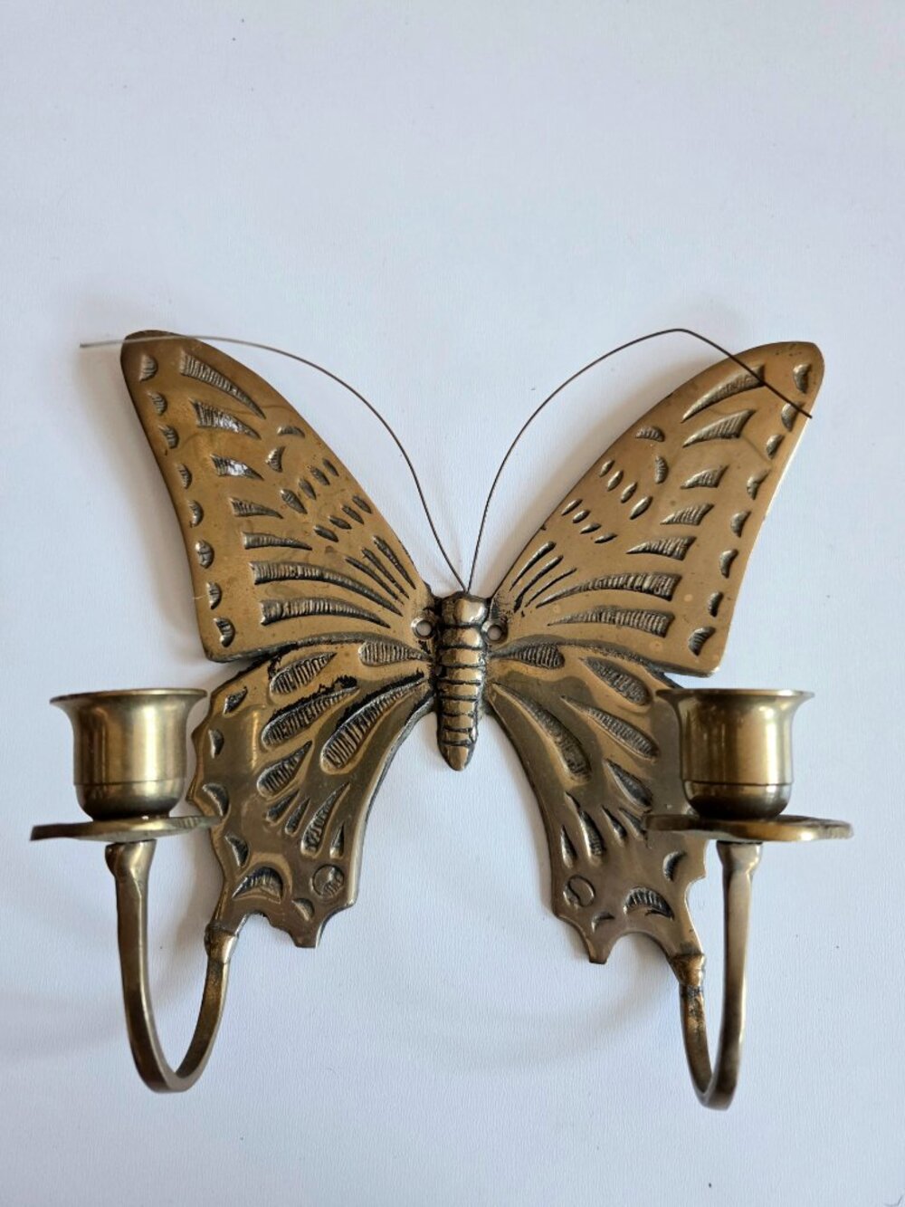 Vintage Brass Butterfly Wall Sconce Dual Candleholder.